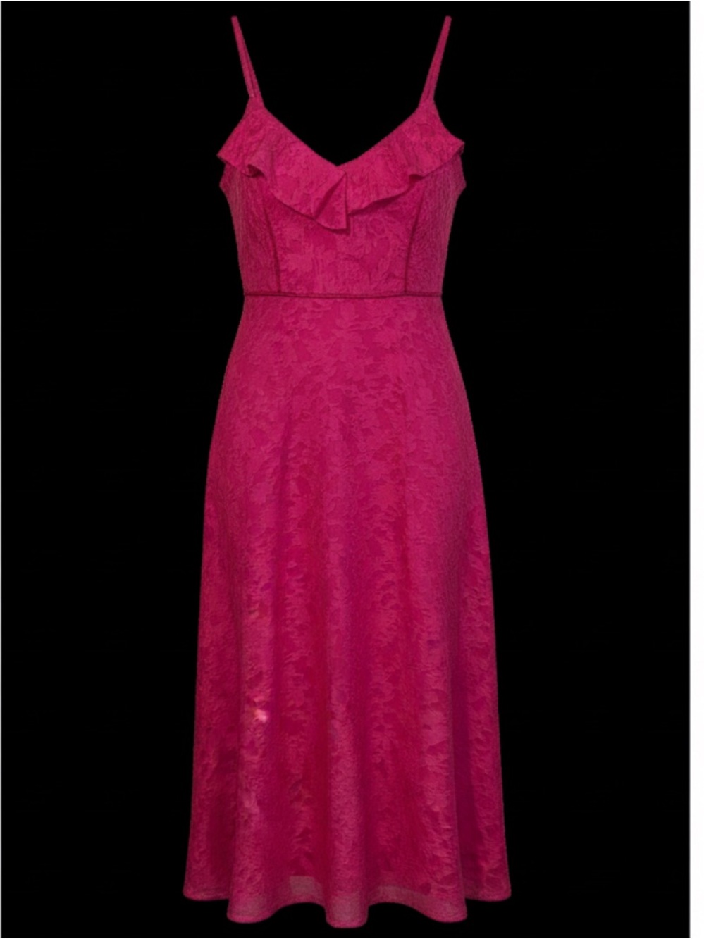 SHOWPO. Jacquard Floral Print Pink Ruffle Bust Midi Dress Going Out Formal 2